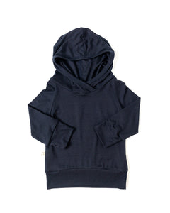 rib knit trademark hoodie - oxford blue