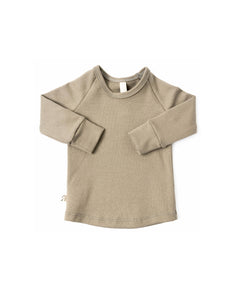 rib knit long sleeve tee CO - greige