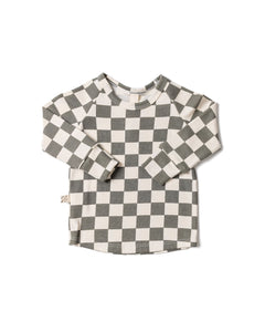 rib knit long sleeve tee - vetiver checkerboard