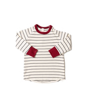 Load image into Gallery viewer, rib knit long sleeve tee - wide charcoal stripe stocking red contrast