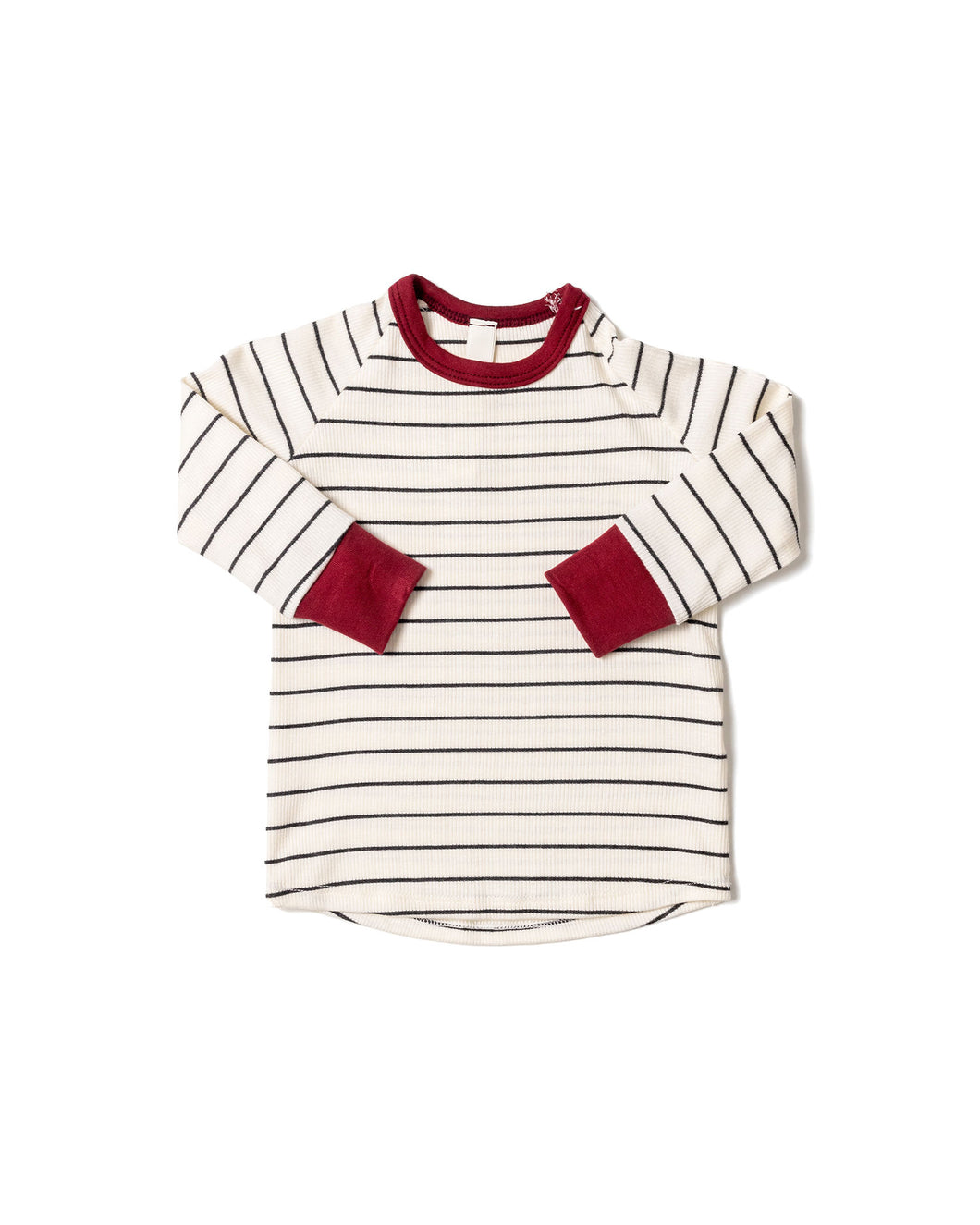 rib knit long sleeve tee - wide charcoal stripe stocking red contrast