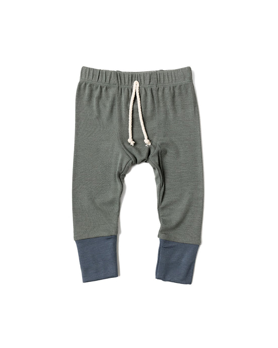 rib knit pant - agave green with contrast