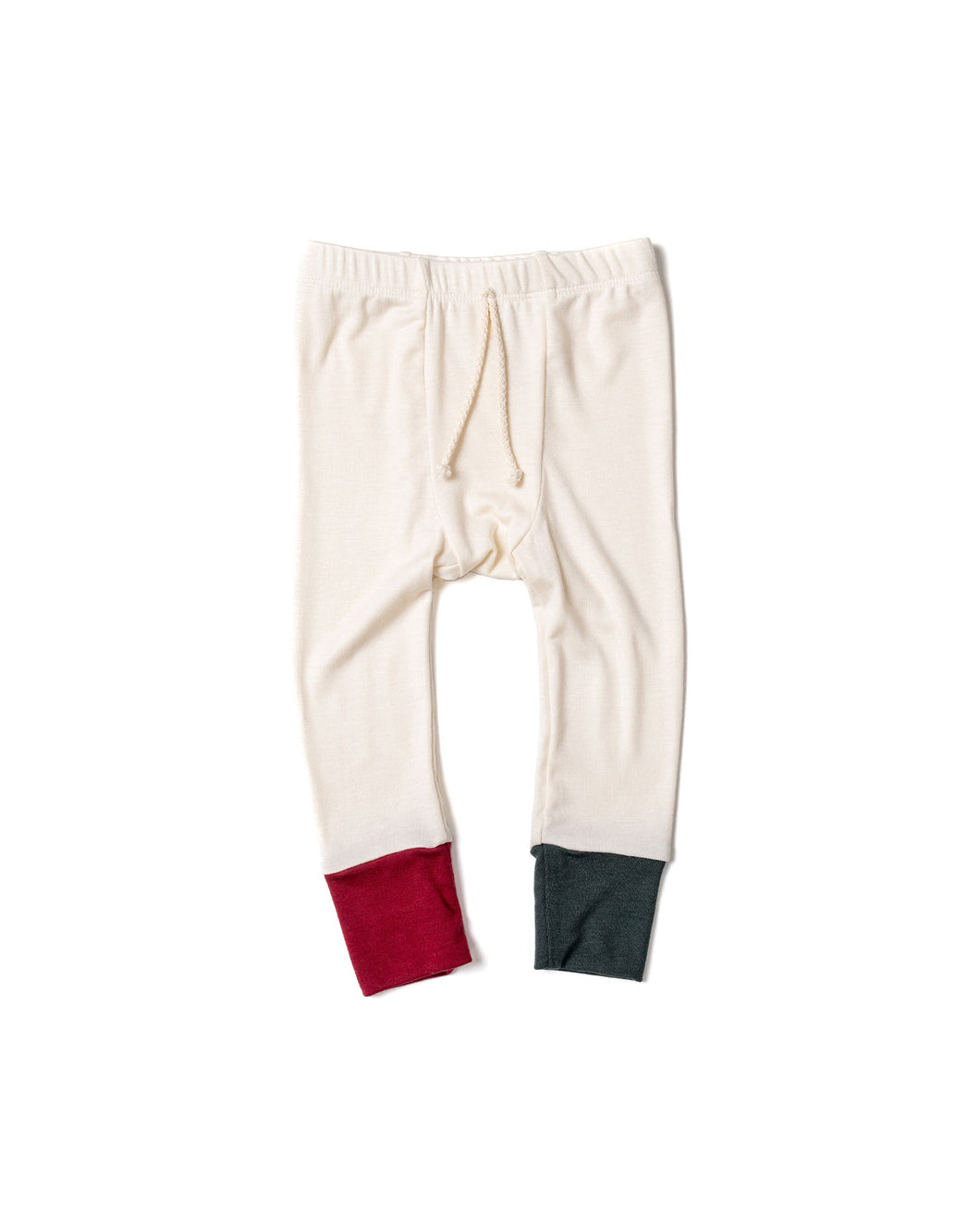 rib knit pant - natural and stocking red and wreath green contrast