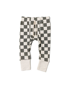 rib knit pant - vetiver checkerboard with contrast