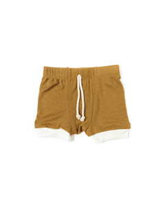 rib knit shorts - ochre with contrast