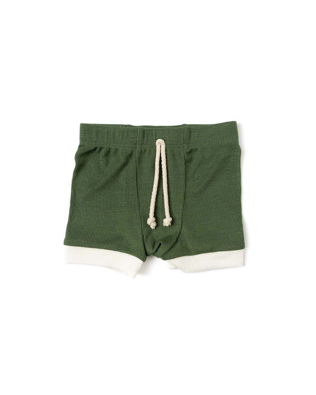 rib knit shorts - pine with contrast