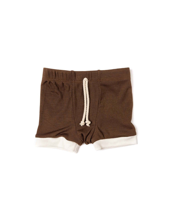 rib knit shorts - mocha with contrast
