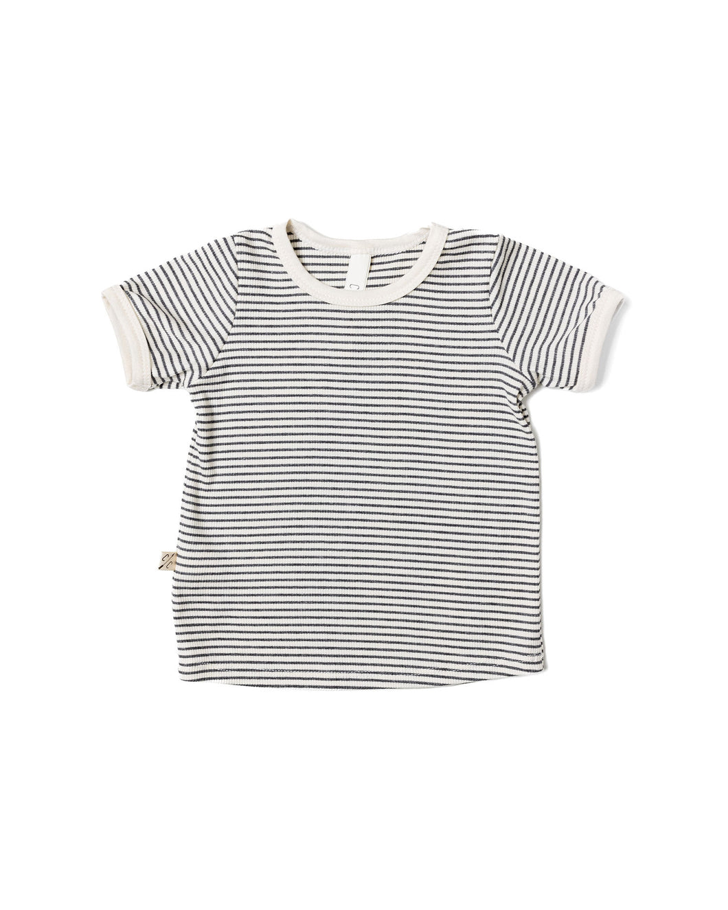rib knit tee - narrow charcoal stripe with contrast