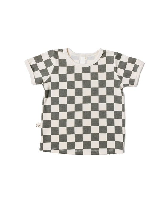 rib knit tee CO - vetiver checkerboard with contrast