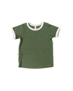 rib knit tee - pine with contrast