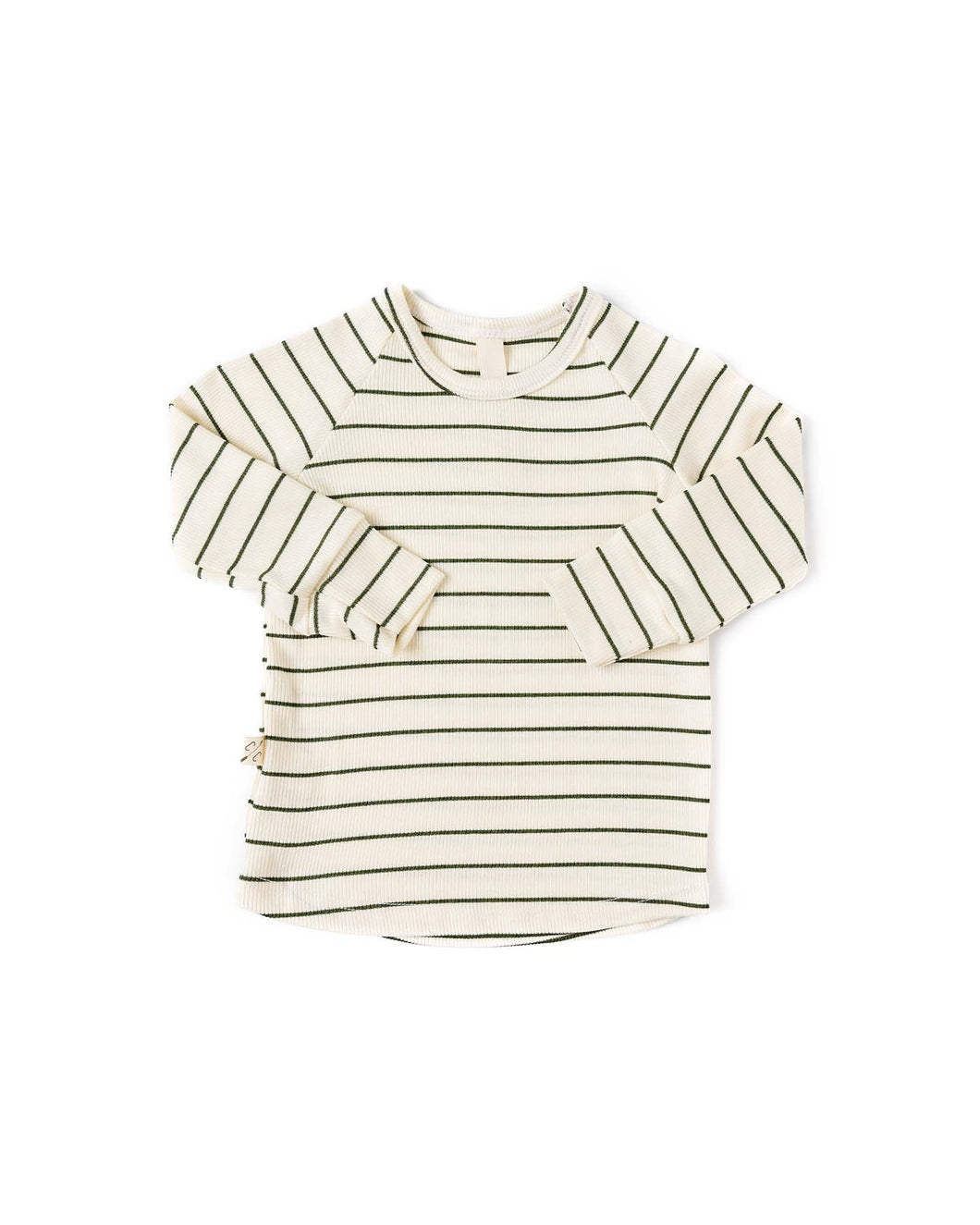 rib knit long sleeve tee - wide evergreen stripe