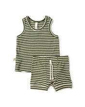 Load image into Gallery viewer, rib knit shorts - evergreen inverse stripe
