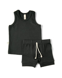 rib knit tank top - midnight tri blend