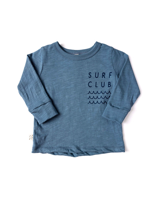 long sleeve tee - surf club patch on pigeon blue