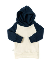 Load image into Gallery viewer, colorblock trademark raglan hoodie - natural and oxford blue