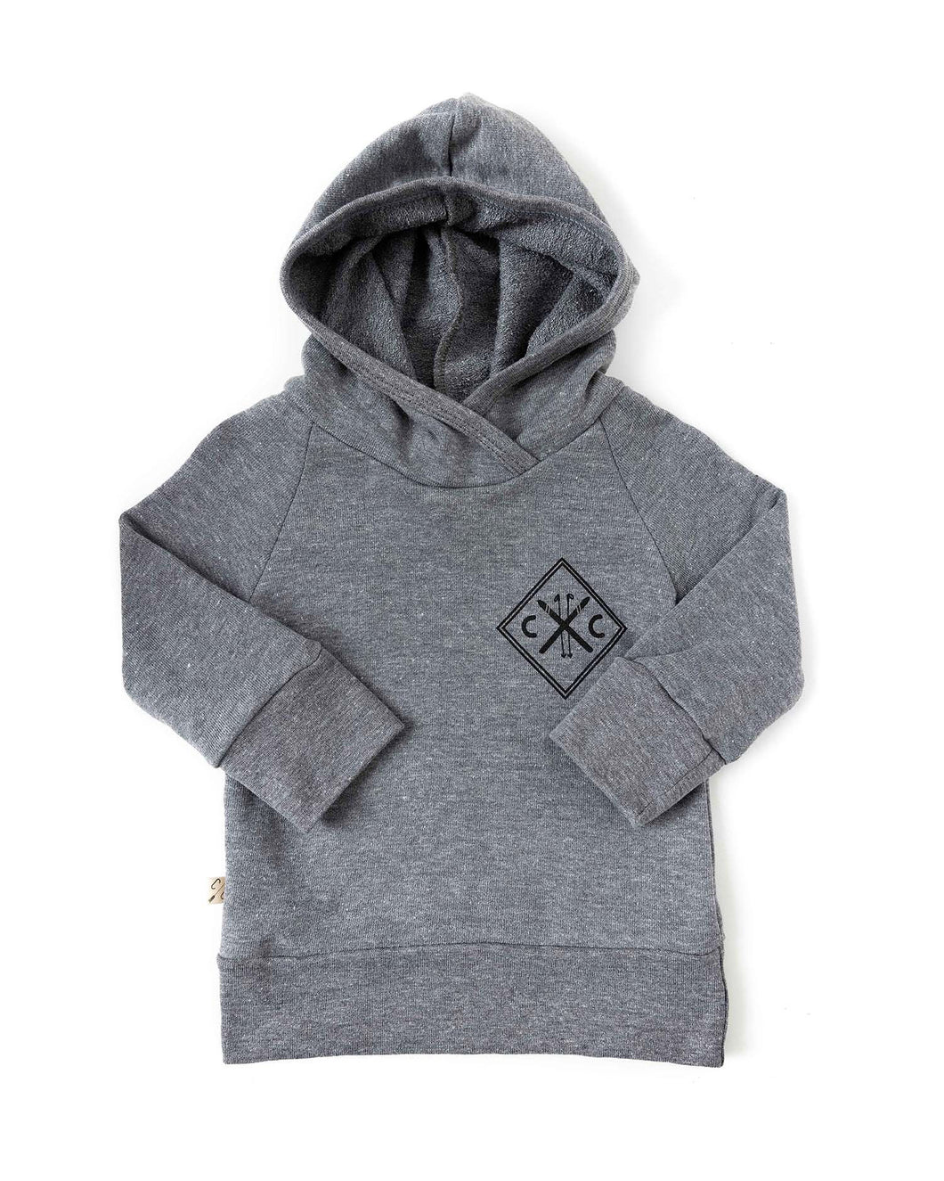trademark raglan hoodie - ski team on athletic gray