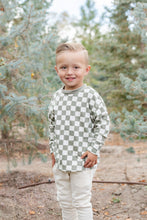 Load image into Gallery viewer, boxy long sleeve tee - vetiver checkerboard