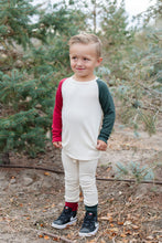 Load image into Gallery viewer, rib knit long sleeve tee - natural and stocking red and wreath green contrast