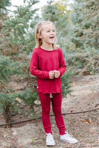 rib knit long sleeve tee - stocking red