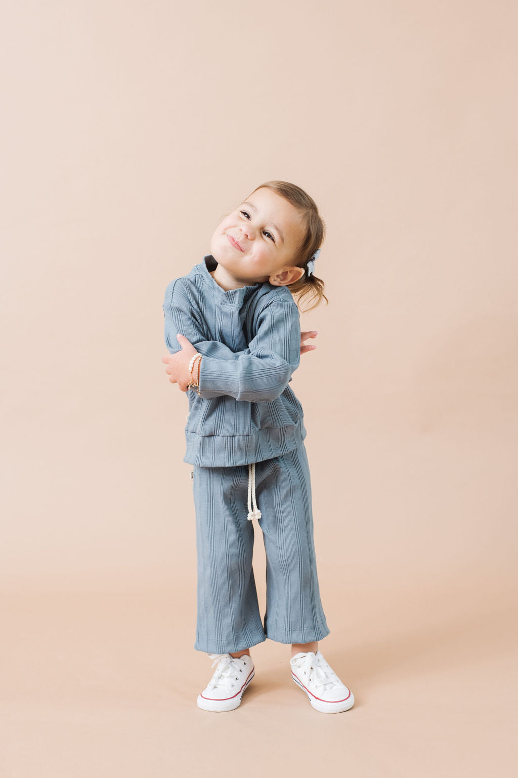 rib knit lounge set top - pacific
