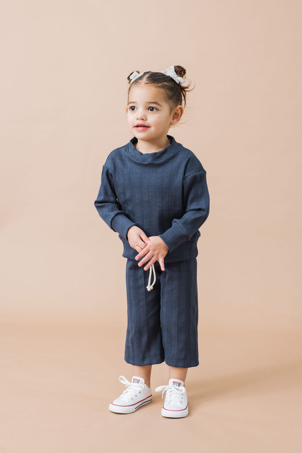 rib knit lounge set top - polo blue