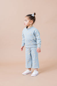 rib knit lounge set bottoms - swans on dusty blue
