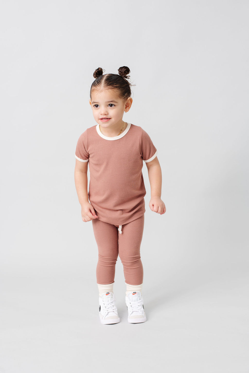 rib knit pant CO - walnut with contrast